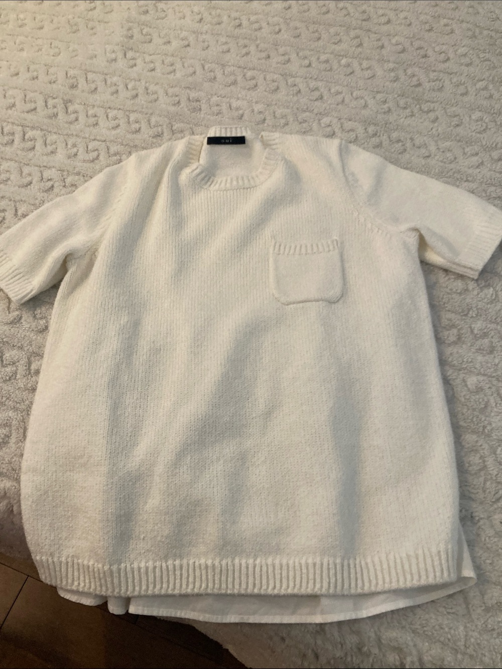 Crewneck Short-Sleeve Knit Sweater in Cream